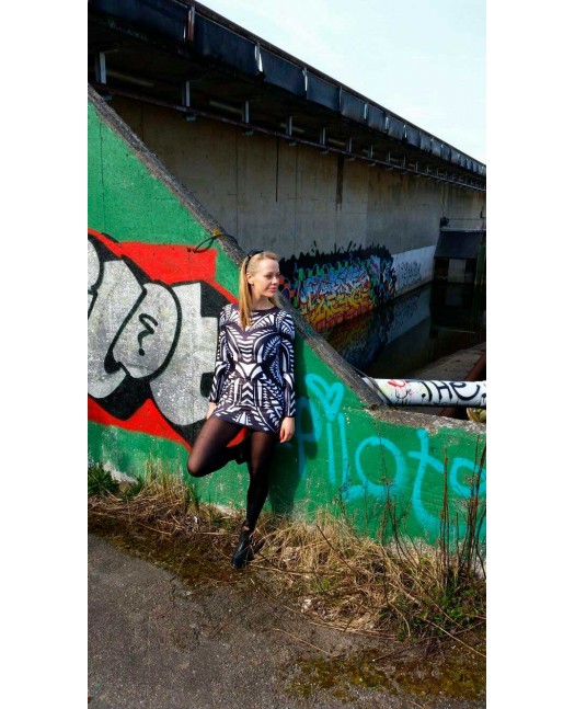 Grafisk LS Kjole Svart/Hvit