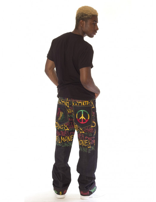 Dirty Money Rasta Lion Peace Jeans Baggy