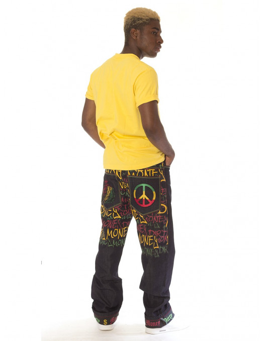 Dirty Money Rasta Lion Peace Jeans Baggy