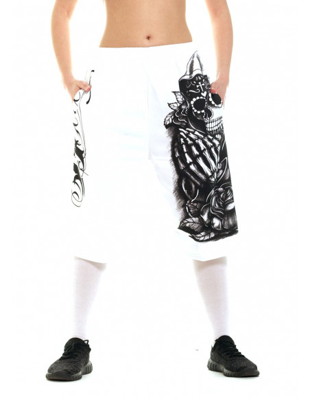 Praying Skull SweatShorts WhiteNBlack