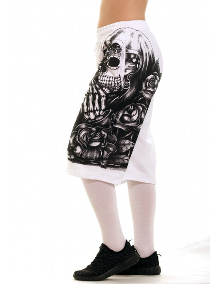 Praying Skull SweatShorts WhiteNBlack