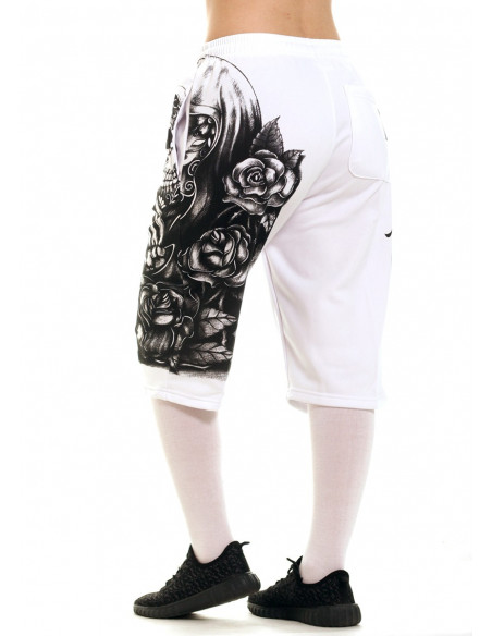 Praying Skull SweatShorts WhiteNBlack