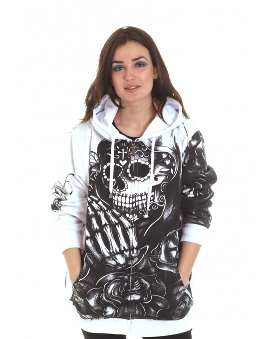 BSAT Praying Skull ZipHoodie WhiteNBlack