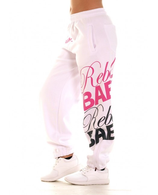 RebelBabe Hvit Joggebukse Rosa/Grå...