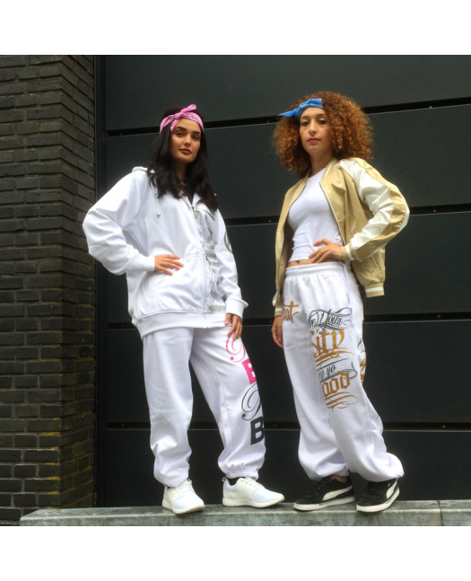 RebelBabe Hvit Joggebukse Rosa/Grå...