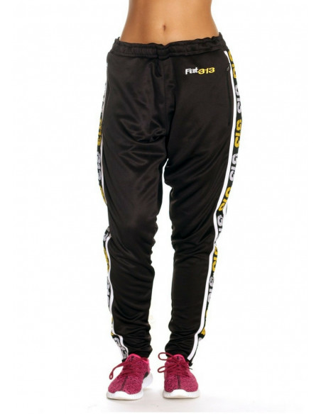 Endurance Track Pants Black with YellowNWhite Stripe by FAT313
