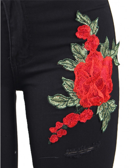 Embroidering ripped Jeans Black by Melusin