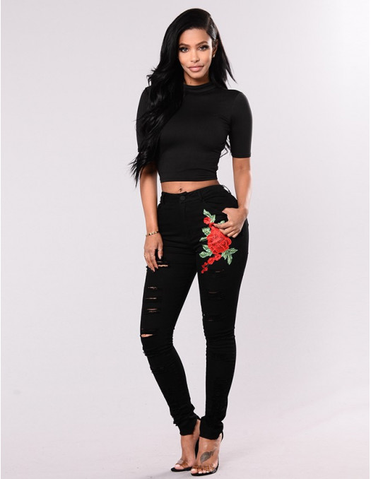 Embroidering ripped Jeans Black by...
