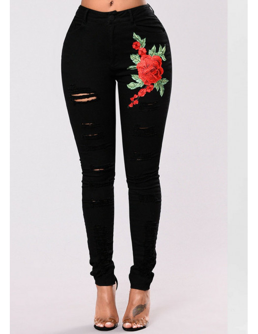 Embroidering ripped Jeans Black by...
