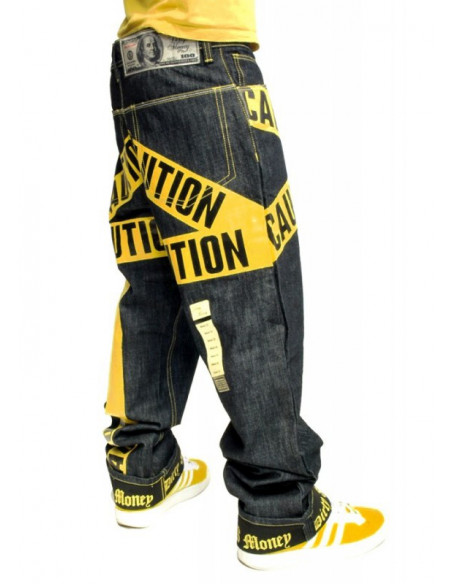 Dirty Money Yellow Caution Jeans Blue