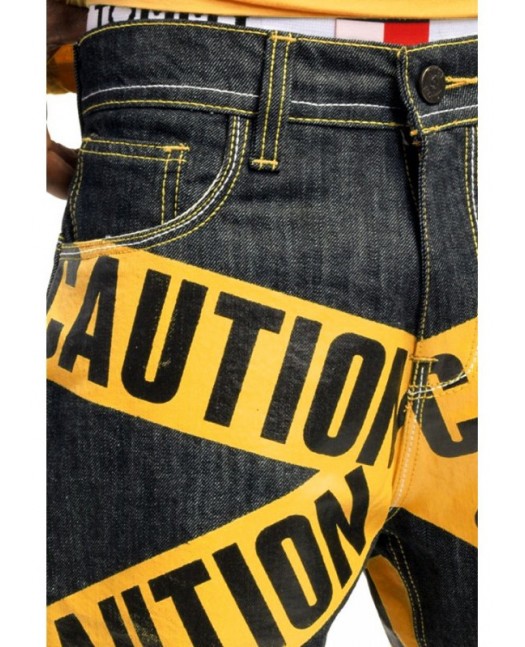 Dirty Money Yellow Caution Jeans Blue