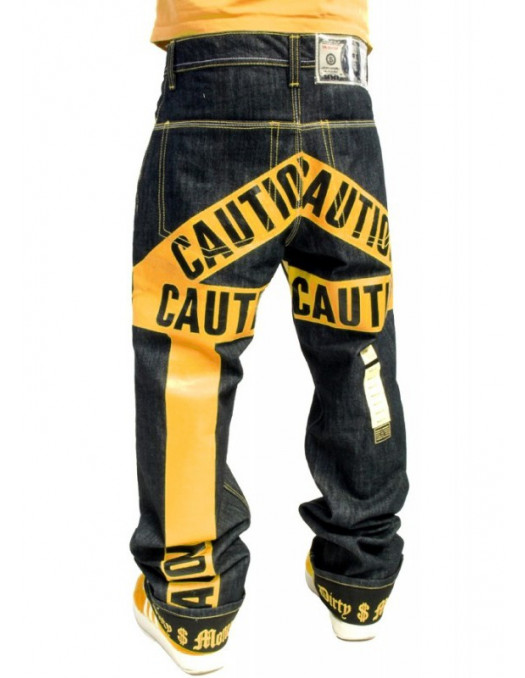 Dirty Money Yellow Caution Jeans Blue