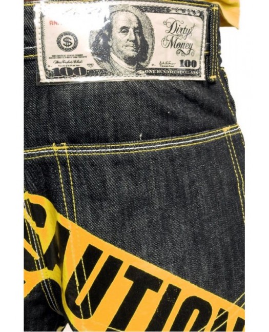 Dirty Money Yellow Caution Jeans Blue
