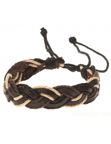 Leather Bracelet - Braided Brown, Black and White