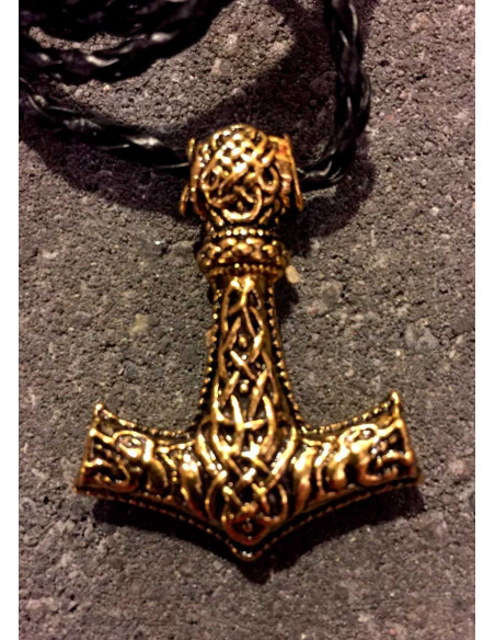 Thor's Hammer Necklace Celtic Pattern BlackNGold