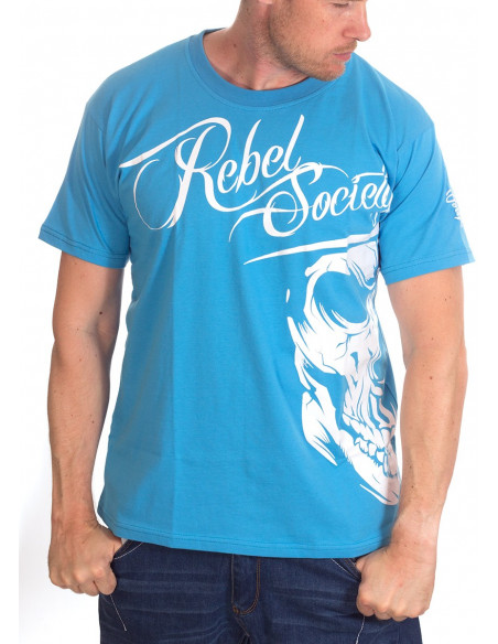 BSAT Rebel Society Skull T-Shirt Skyblue
