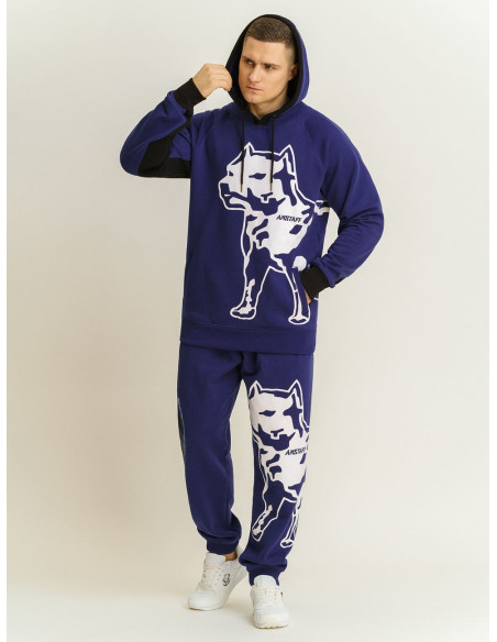 Amstaff Dog Logo Hoodie Blue