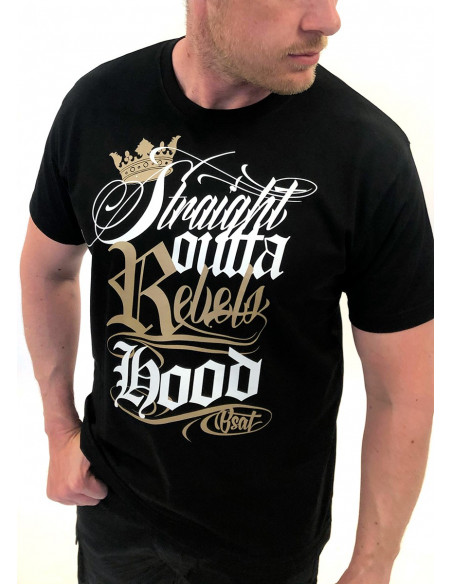 Rebels Hood T-Shirt Black/Gold/White  by BSAT Premium Cotton