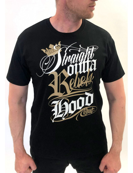 Rebels Hood T-Shirt Black/Gold/White  by BSAT Premium Cotton