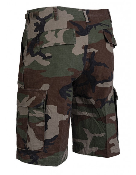 Techwear shorts Ripstop Washed Woodland Camo