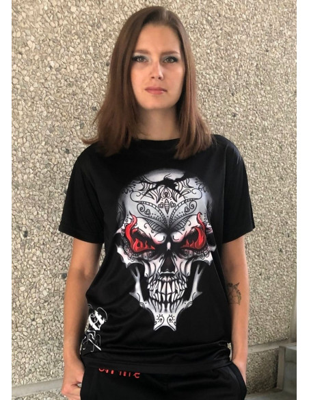 Skull On Fire T-Shirt  Black by BSAT