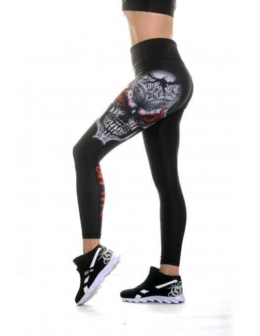 On Fire Skull Leggings Black by BSAT