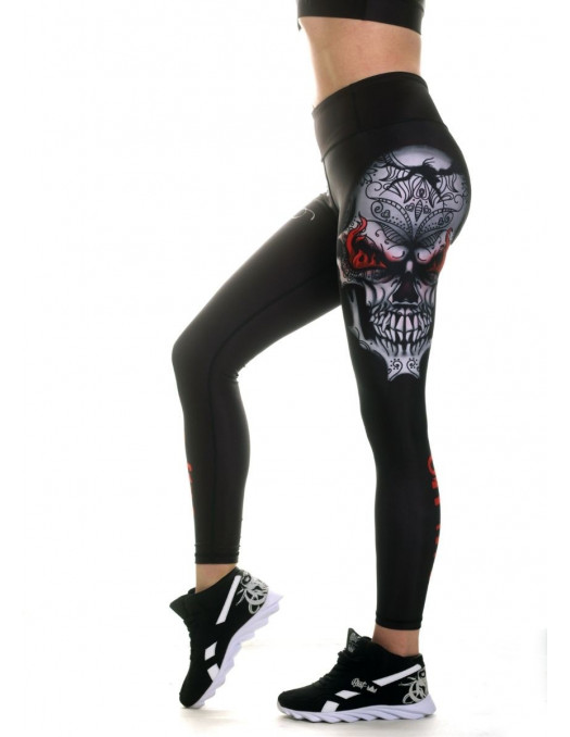 On Fire Skull Leggings Black by BSAT