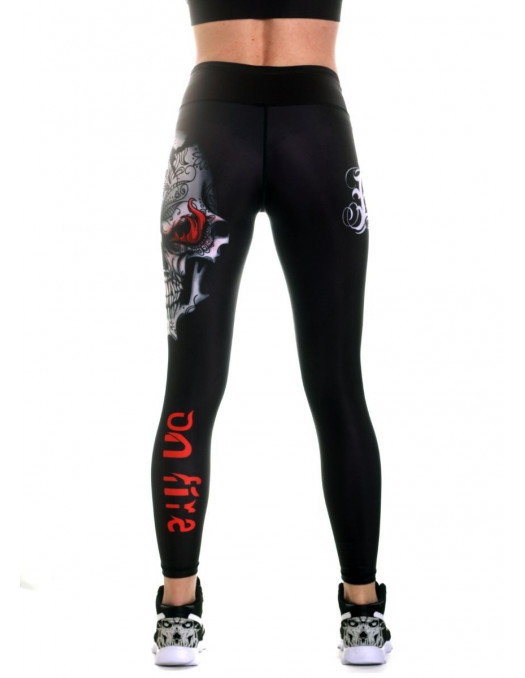 On Fire Skull Leggings Black by BSAT