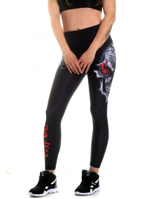 On Fire Skull Leggings Black by BSAT