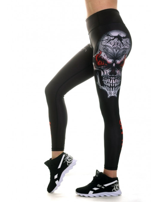 On Fire Skull Leggings Black by BSAT