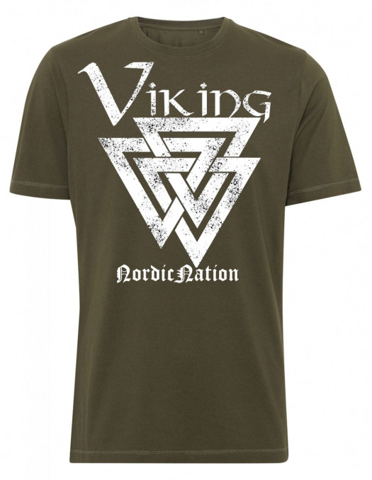 Viking Valknut T-Shirt OliveNWhite by Nordic Worlds