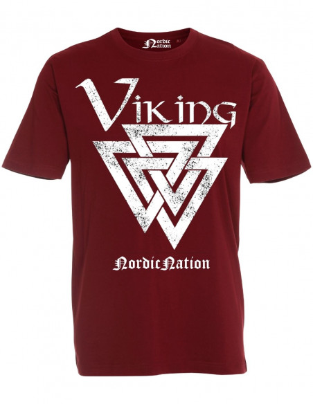Viking Valknut T-Shirt BurgundyNWhite by Nordic Worlds