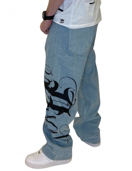 BSAT Art Script Jeans Vintage Blue Baggy