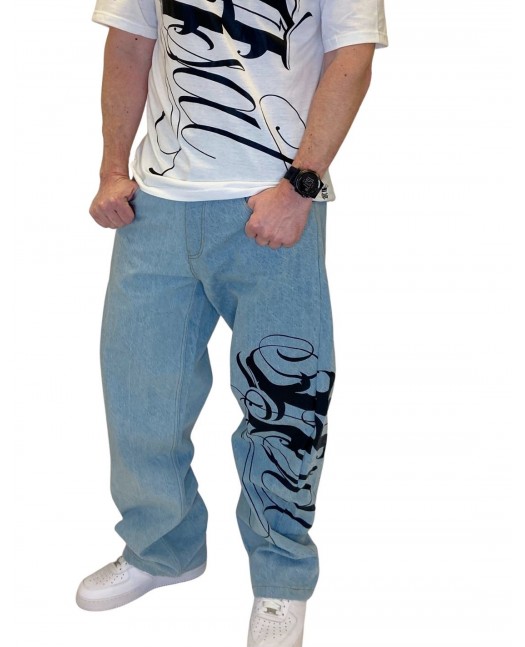 BSAT Art Script Jeans Vintage Blue Baggy