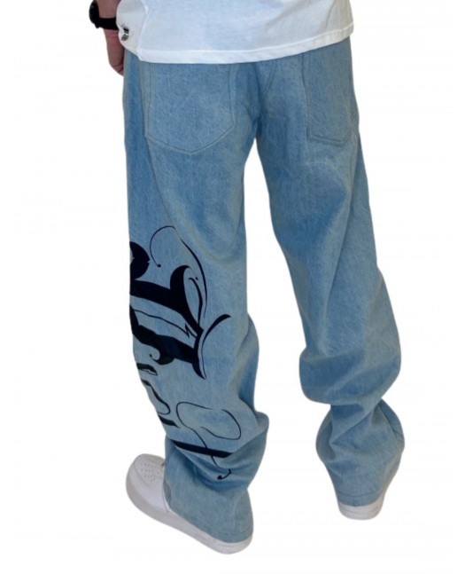 BSAT Art Script Jeans Vintage Blue Baggy