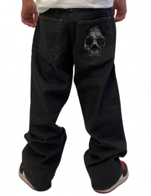 Bad Skull Baggy Jeans Black by BSAT