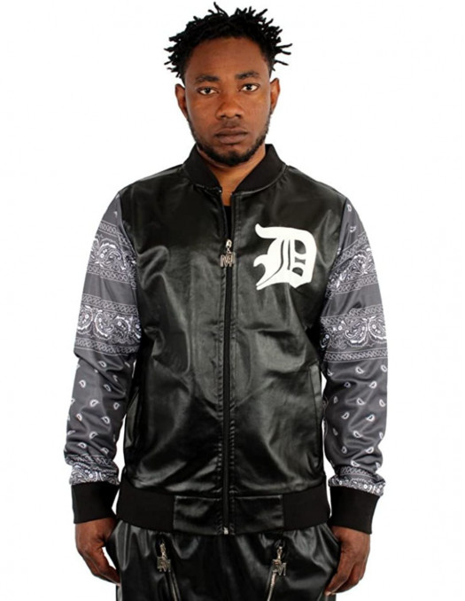 Dirty Money Faux Leather Black Bndanna Sleeves College Track Jackets