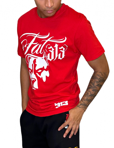Script Dog T-Shirt Danish Red Front by FAT313