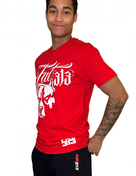 Script Dog T-Shirt Danish Red Front by FAT313