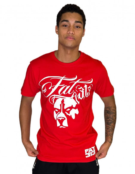 Script Dog T-Shirt Danish Red Front by FAT313