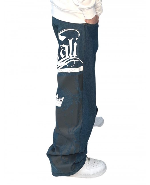 BSAT Cali Skull Baggy Jeans Vintage Blue