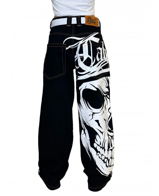 Cali Skull Baggy Jeans BlackNWhite by...