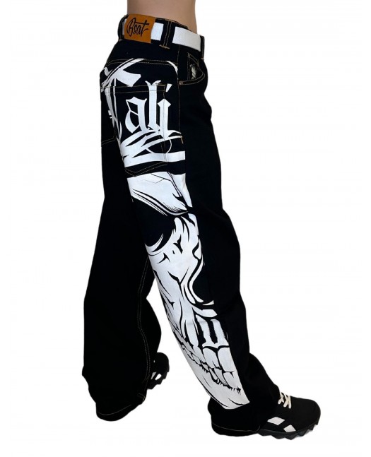 Cali Skull Baggy Jeans BlackNWhite by...
