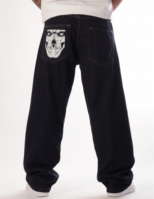 Indigo Blue Skull Baggy Jeans by BSAT