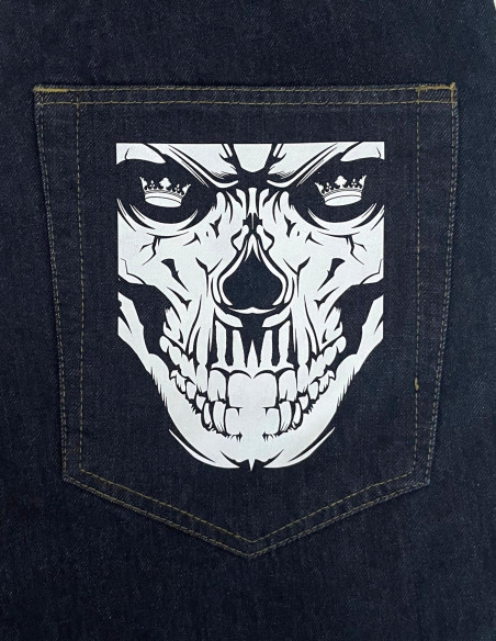 Indigo Blue Skull Baggy Jeans by BSAT