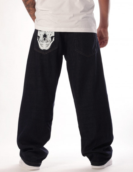 Indigo Blue Skull Baggy Jeans by BSAT