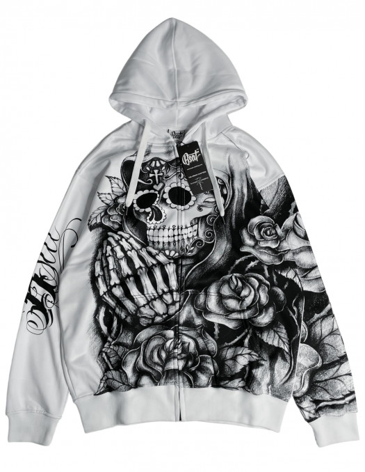 BSAT Praying Skull ZipHoodie WhiteNBlack
