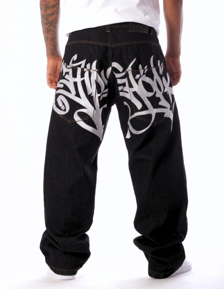 Baggy Hip Hop Jeans Embroidered Black by BSAT