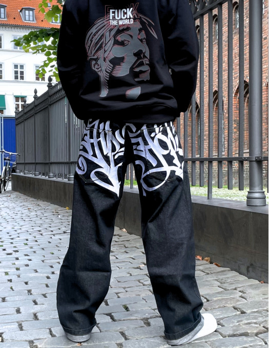Hip-hop snake embroidery jeans - W32 / Black