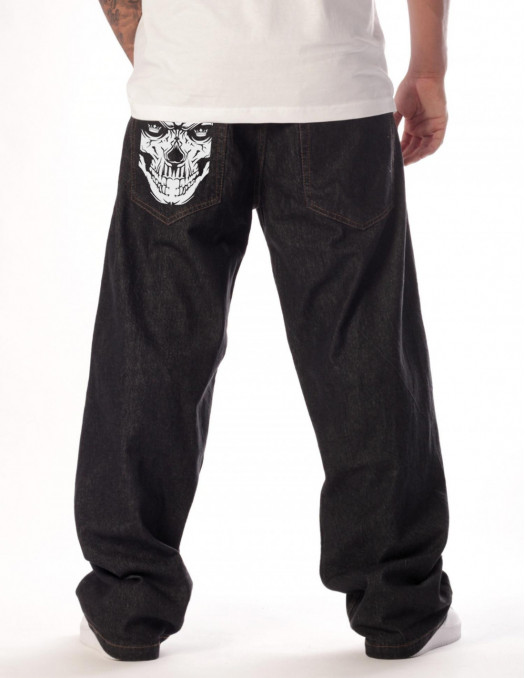 Skull Baggy Jeans Raw Black by BSAT